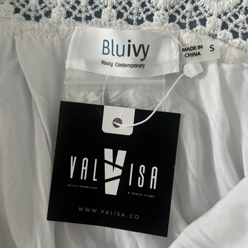 NWT BluIvy V Neck Lace Crochet Trim White Maxi Dress - Picture 5 of 6